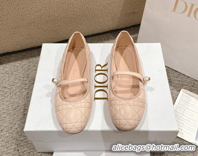 Good Looking Dior Mary Janes Ballet Flats in Quilted Cannage Calfskin with Pearl Nude Pink 1231085