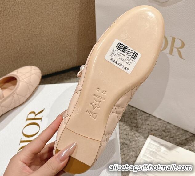 Good Looking Dior Mary Janes Ballet Flats in Quilted Cannage Calfskin with Pearl Nude Pink 1231085