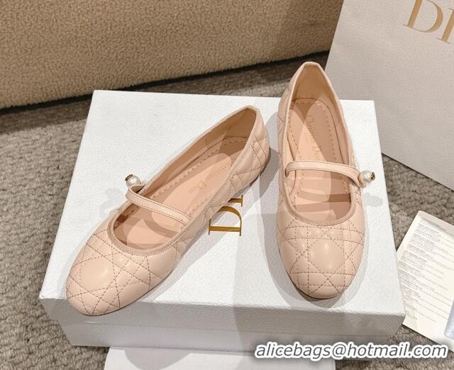 Good Looking Dior Mary Janes Ballet Flats in Quilted Cannage Calfskin with Pearl Nude Pink 1231085