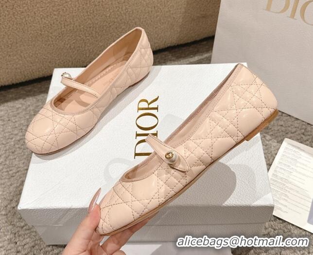 Good Looking Dior Mary Janes Ballet Flats in Quilted Cannage Calfskin with Pearl Nude Pink 1231085