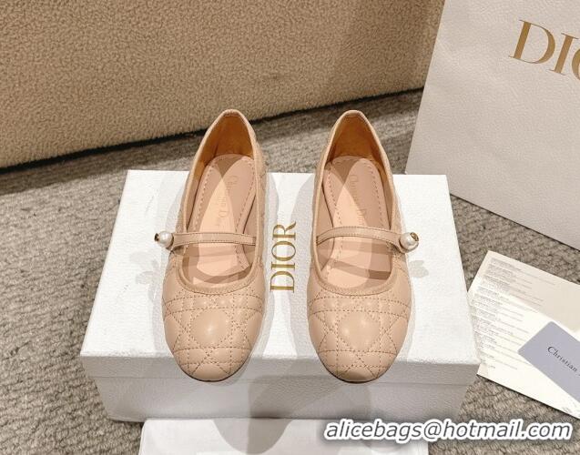 Best Price Dior Mary Janes Ballet Flats in Quilted Cannage Calfskin with Pearl Beige 1231086