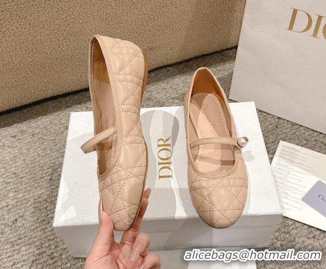 Best Price Dior Mary Janes Ballet Flats in Quilted Cannage Calfskin with Pearl Beige 1231086