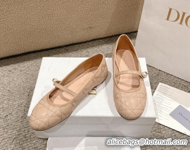 Best Price Dior Mary Janes Ballet Flats in Quilted Cannage Calfskin with Pearl Beige 1231086