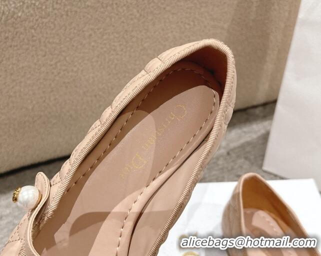 Best Price Dior Mary Janes Ballet Flats in Quilted Cannage Calfskin with Pearl Beige 1231086