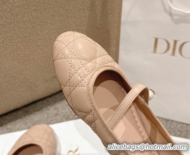 Best Price Dior Mary Janes Ballet Flats in Quilted Cannage Calfskin with Pearl Beige 1231086