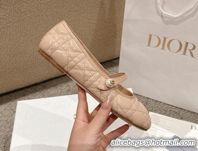 Best Price Dior Mary Janes Ballet Flats in Quilted Cannage Calfskin with Pearl Beige 1231086