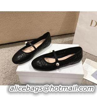 Durable Dior Mary Janes Ballet Flats in Quilted Cannage Calfskin with Pearl Black 1231087