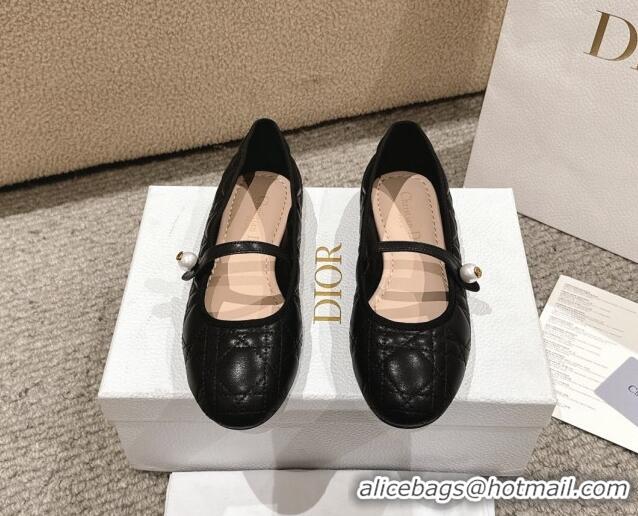 Durable Dior Mary Janes Ballet Flats in Quilted Cannage Calfskin with Pearl Black 1231087