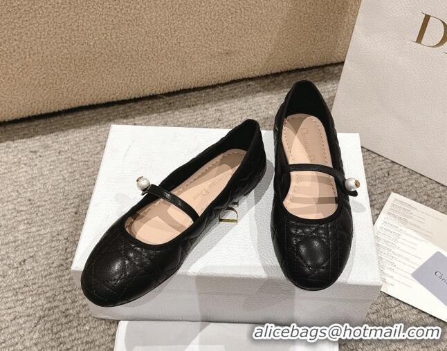 Durable Dior Mary Janes Ballet Flats in Quilted Cannage Calfskin with Pearl Black 1231087