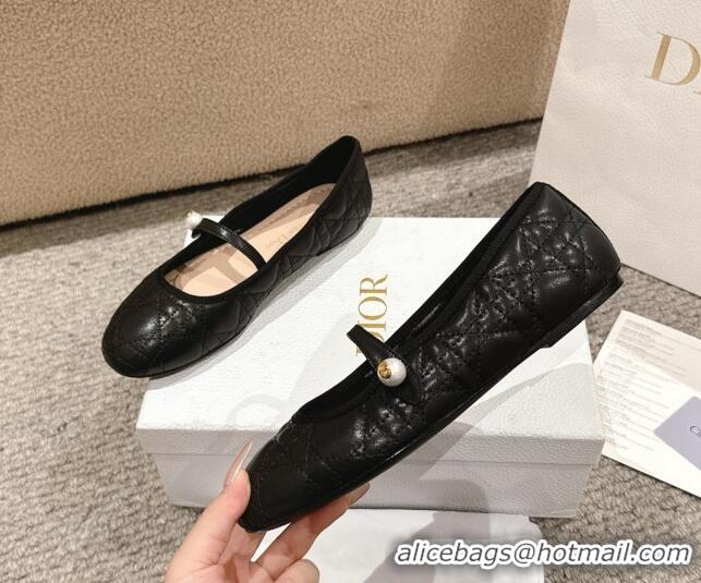 Durable Dior Mary Janes Ballet Flats in Quilted Cannage Calfskin with Pearl Black 1231087