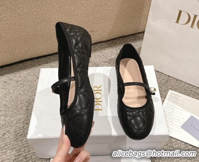 Durable Dior Mary Janes Ballet Flats in Quilted Cannage Calfskin with Pearl Black 1231087