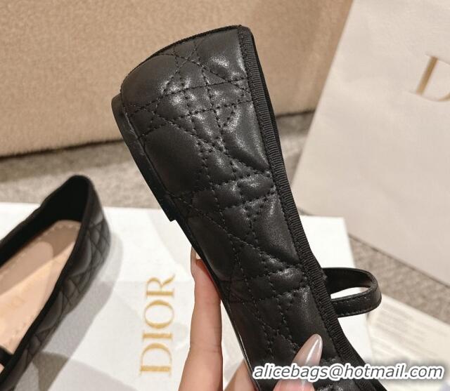 Durable Dior Mary Janes Ballet Flats in Quilted Cannage Calfskin with Pearl Black 1231087