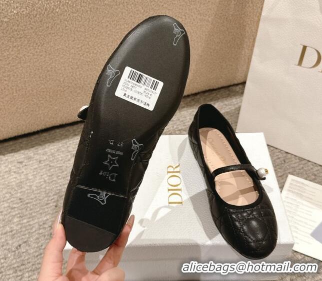 Durable Dior Mary Janes Ballet Flats in Quilted Cannage Calfskin with Pearl Black 1231087