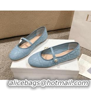 Best Grade Dior Mary Janes Ballet Flats in Quilted Cannage Calfskin with Pearl Light Blue 1231089