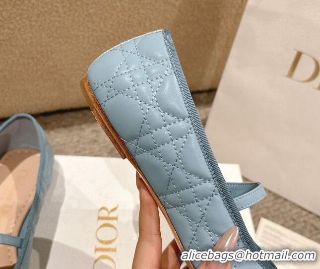 Best Grade Dior Mary Janes Ballet Flats in Quilted Cannage Calfskin with Pearl Light Blue 1231089