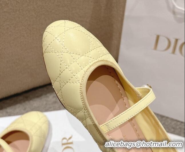 Top Design Dior Mary Janes Ballet Flats in Quilted Cannage Calfskin with Pearl Yellow 1231091