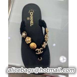 Grade Design Chanel Flat Thong Slide Sandals Lambskin And Metal CH1020 Black 2025