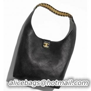 Well Crafted Chanel Large Hobo Bag Shiny Lambskin Gold Tone Metal AS5410 Black 2025