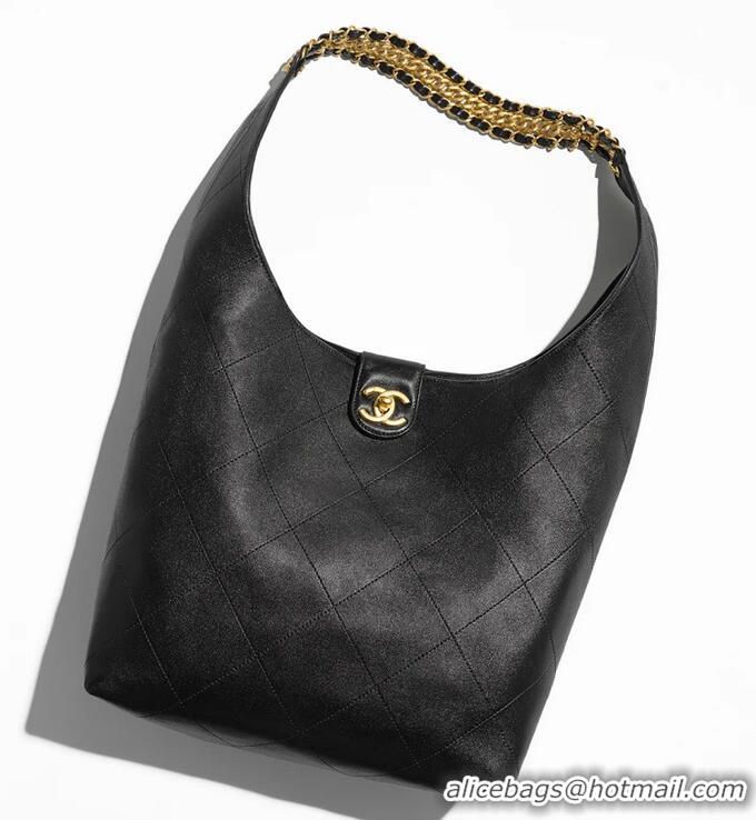 Well Crafted Chanel Large Hobo Bag Shiny Lambskin Gold Tone Metal AS5410 Black 2025