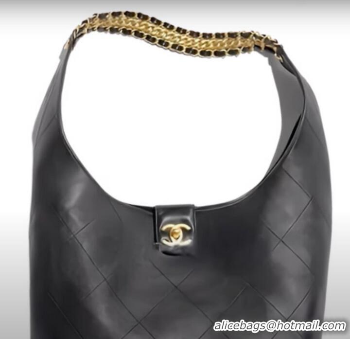 Well Crafted Chanel Large Hobo Bag Shiny Lambskin Gold Tone Metal AS5410 Black 2025