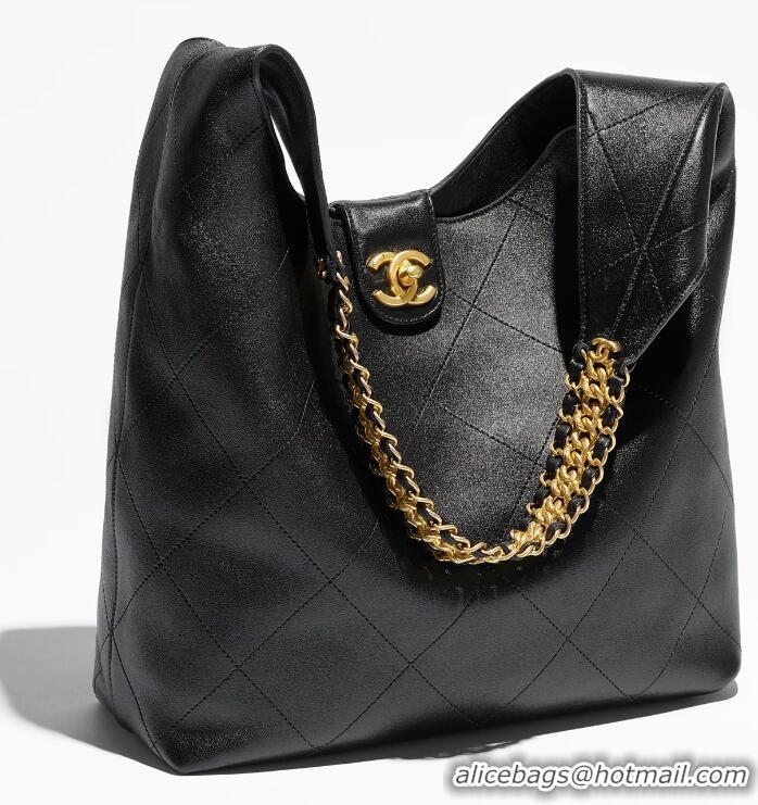 Well Crafted Chanel Large Hobo Bag Shiny Lambskin Gold Tone Metal AS5410 Black 2025