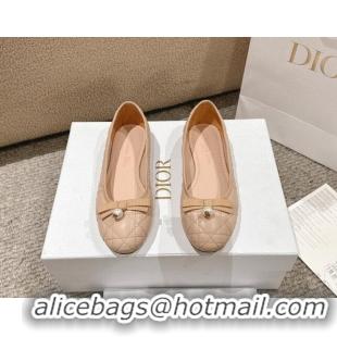 Good Looking Dior Ballet Flat in Quilted Cannage Calfskin with Pearl Bow Beige 1231093