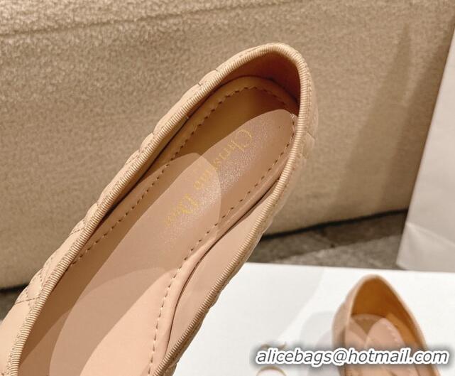 Good Looking Dior Ballet Flat in Quilted Cannage Calfskin with Pearl Bow Beige 1231093