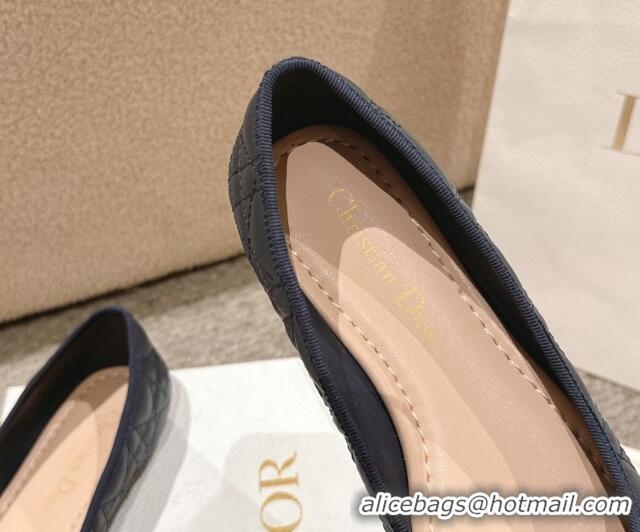 Pretty Style Dior Ballet Flat in Quilted Cannage Calfskin with Pearl Bow Dark Blue 1231094