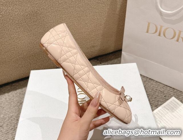 Best Product Dior Ballet Flat in Quilted Cannage Calfskin with Pearl Bow Nude Pink 1231095