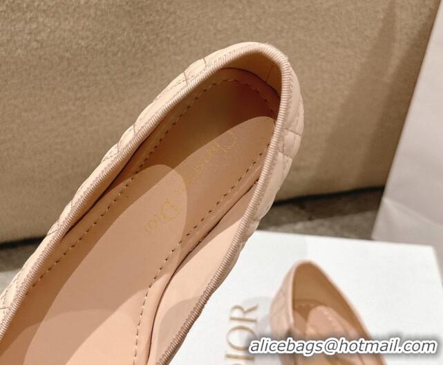 Best Product Dior Ballet Flat in Quilted Cannage Calfskin with Pearl Bow Nude Pink 1231095