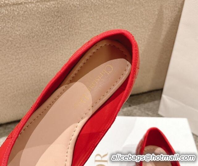 Top Grade Dior Ballet Flat in Quilted Cannage Calfskin with Pearl Bow Red 1231096