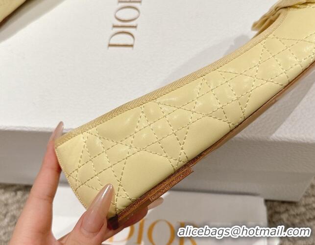 Top Design Dior Ballet Flat in Quilted Cannage Calfskin with Pearl Bow Yellow 1231097