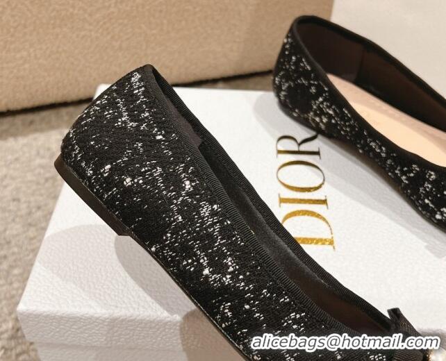 Unique Style Dior Ballet Flat in Quilted Cannage Tweed with Pearl Bow Black 1231100