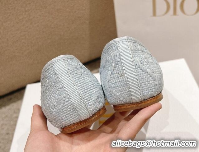 Purchase Dior Ballet Flat in Quilted Cannage Tweed with Pearl Bow Light Blue 1231101