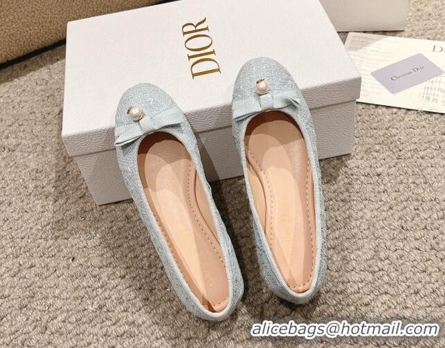 Purchase Dior Ballet Flat in Quilted Cannage Tweed with Pearl Bow Light Blue 1231101