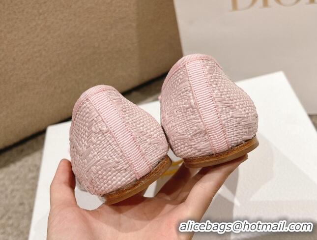 Best Price Dior Ballet Flat in Quilted Cannage Tweed with Pearl Bow Light Pink 1231102