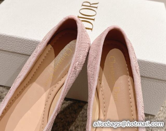 Best Price Dior Ballet Flat in Quilted Cannage Tweed with Pearl Bow Light Pink 1231102