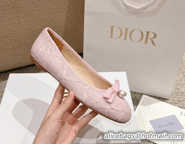 Best Price Dior Ballet Flat in Quilted Cannage Tweed with Pearl Bow Light Pink 1231102