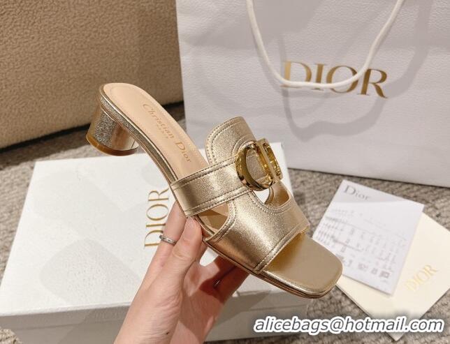 Grade Quality Dior 30 Montaigne Heeled Slides Sandal 3.5cm in Gold Metallic Calfskin 1231103