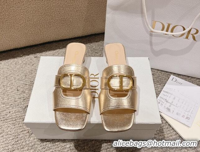 Grade Quality Dior 30 Montaigne Heeled Slides Sandal 3.5cm in Gold Metallic Calfskin 1231103