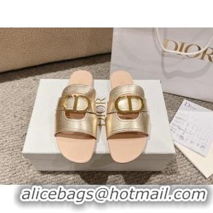 Best Grade Dior 30 Montaigne Flat Slides Sandal in Calfskin Gold/Nude 1231104