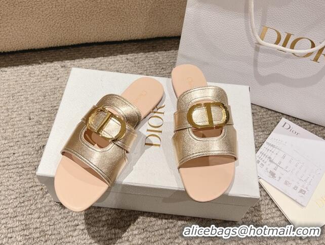 Best Grade Dior 30 Montaigne Flat Slides Sandal in Calfskin Gold/Nude 1231104