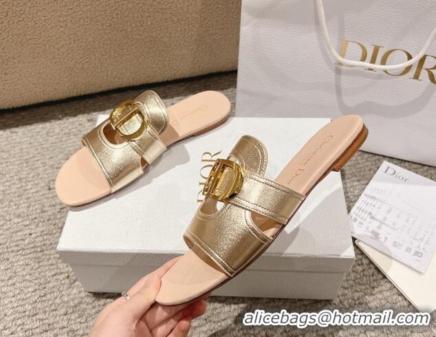 Best Grade Dior 30 Montaigne Flat Slides Sandal in Calfskin Gold/Nude 1231104