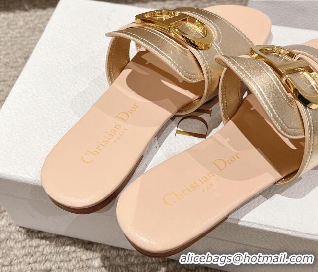 Best Grade Dior 30 Montaigne Flat Slides Sandal in Calfskin Gold/Nude 1231104