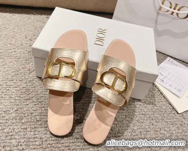 Best Grade Dior 30 Montaigne Flat Slides Sandal in Calfskin Gold/Nude 1231104