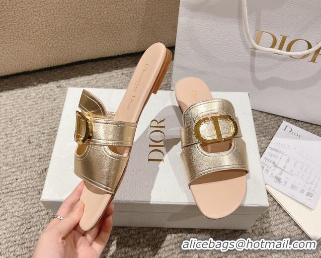 Best Grade Dior 30 Montaigne Flat Slides Sandal in Calfskin Gold/Nude 1231104