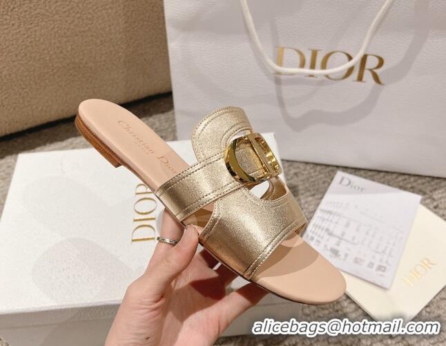 Best Grade Dior 30 Montaigne Flat Slides Sandal in Calfskin Gold/Nude 1231104