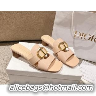 Popular Style Dior 30 Montaigne Heeled Slides Sandal 3.5cm in Calfskin Nude Pink 1231106