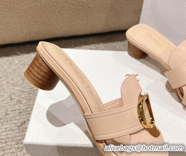 Popular Style Dior 30 Montaigne Heeled Slides Sandal 3.5cm in Calfskin Nude Pink 1231106