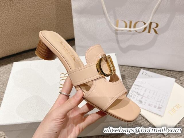 Popular Style Dior 30 Montaigne Heeled Slides Sandal 3.5cm in Calfskin Nude Pink 1231106